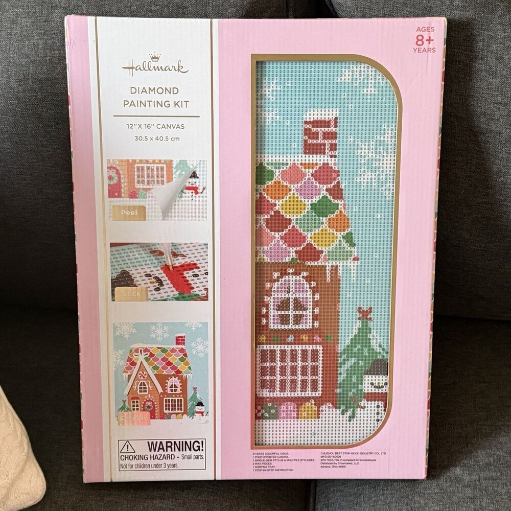 Hallmark Diamond Painting Kit Vintage Gingerbread House 12x16” Canvas New